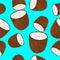 Seamless pattern of coconut halves on a mint background