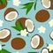 Seamless pattern Coconuts, flower, leaves. Vector stock illustration eps10.