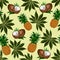 Seamless pattern with coconuts and pineapples.