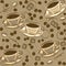 Seamless pattern with coffee beans and cups. Vector