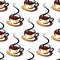 Seamless pattern of coffee cups with steam