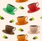 Seamless pattern coffee cups. Vector