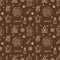 Seamless pattern of coffee, vector background. Repeated brown texture for coffee shop wrapping paper. Cute beverages