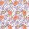 Seamless pattern with colibri, tropical flowers, palm leaves and butterflies