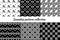 Seamless pattern collection. Geometrical design backgrounds set. Repeated dotted lines, mini squares motif