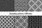 Seamless pattern collection. Geometrical design backgrounds set. Repeated scales, chevrons motif. Geo print kit
