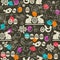 Seamless pattern with color easter eggs, rabbit, flowers