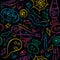 Seamless Pattern with color Halloween ghost, skull and pumpkin