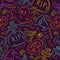 Seamless Pattern with color Halloween ghost, skull and pumpkin