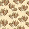 Seamless pattern with  color leaves of rowan tree. Hand drawn ink sketch isolated on light yellow background