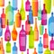 Seamless pattern with color wine bottles silhouettes isolated on white background