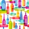 Seamless pattern with color wine bottles silhouettes isolated on white background