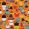 Seamless pattern Colored cats with bowties happy spiders in tiny hats ,Generative AI tools