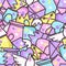 Seamless pattern with colored drawings of pastel colors densely filled