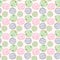Seamless pattern of colored glazed donuts on a pink background. Cute sweet dessert background