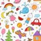 Seamless pattern with colored kids drawings
