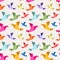 Seamless pattern of colored origami birds