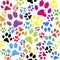 Seamless pattern with colored paws