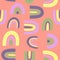 Seamless pattern with colored rainbows. Vector graphics