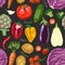 Seamless pattern with colored vegetables