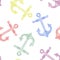 Seamless pattern with colorful anchors on a white background.