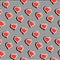 Seamless pattern with colorful badge shape hearts on black dotty background.