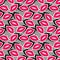 Seamless pattern with colorful badge shape lips on black dotty background. Vector illustration with lips stickers in