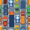 Seamless pattern with colorful cars on road vector.