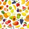 Seamless pattern with colorful cartoon fruits