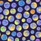 Seamless pattern with colorful citrus slices on purple background. Watercolor illustration. Hand painted summer background.