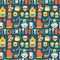 Seamless pattern with colorful cooking icons