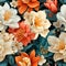 Seamless pattern colorful Daffodil Flowers vintage style, AI generated