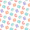 Seamless pattern with colorful donuts, stylized as letters, on a white background.