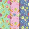 Seamless pattern on colorful Easter egg and carrots background
