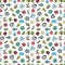 Seamless pattern with colorful ecology objects on white background. Hand drawn style