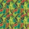 Seamless pattern with colorful fantastic leaves in flat style