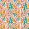 Seamless pattern with colorful fantastic leaves in flat style