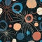 Seamless pattern with colorful fireworks on a dark background