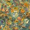 Seamless pattern of colorful flowers and leaves with texture