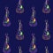 Seamless pattern. Colorful guitars on a blue background. Ornamented guitar, vector