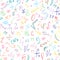 Seamless Pattern of Colorful Hand Drawn Doodle Symbols and Numbers. Scribble Mathematics Signs.