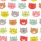 Seamless pattern with colorful heads cats