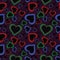 seamless pattern of colorful heart shape and black arrow on purple background.