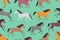 Seamless pattern with Colorful horses