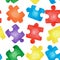 Seamless pattern of colorful jigsaw puzzles on white background. Watercolor hand drawn illustration