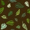 Seamless pattern of colorful leaves Monstera, isolated on dark background.