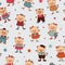 Seamless pattern with colorful little pigs