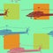 Seamless pattern. Colorful Military helicopter. Backdrop with combat vehicle