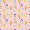 Seamless pattern of colorful parachute variations drawing. Hand drawn illustration on pink background