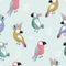 Seamless pattern with colorful parrots parrots. Cute baby style. Children's print.